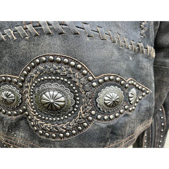 CRIPPLE CREEK Studded Leather Jacket Sz L Western Cowgirl Biker - Picture 3 of 11